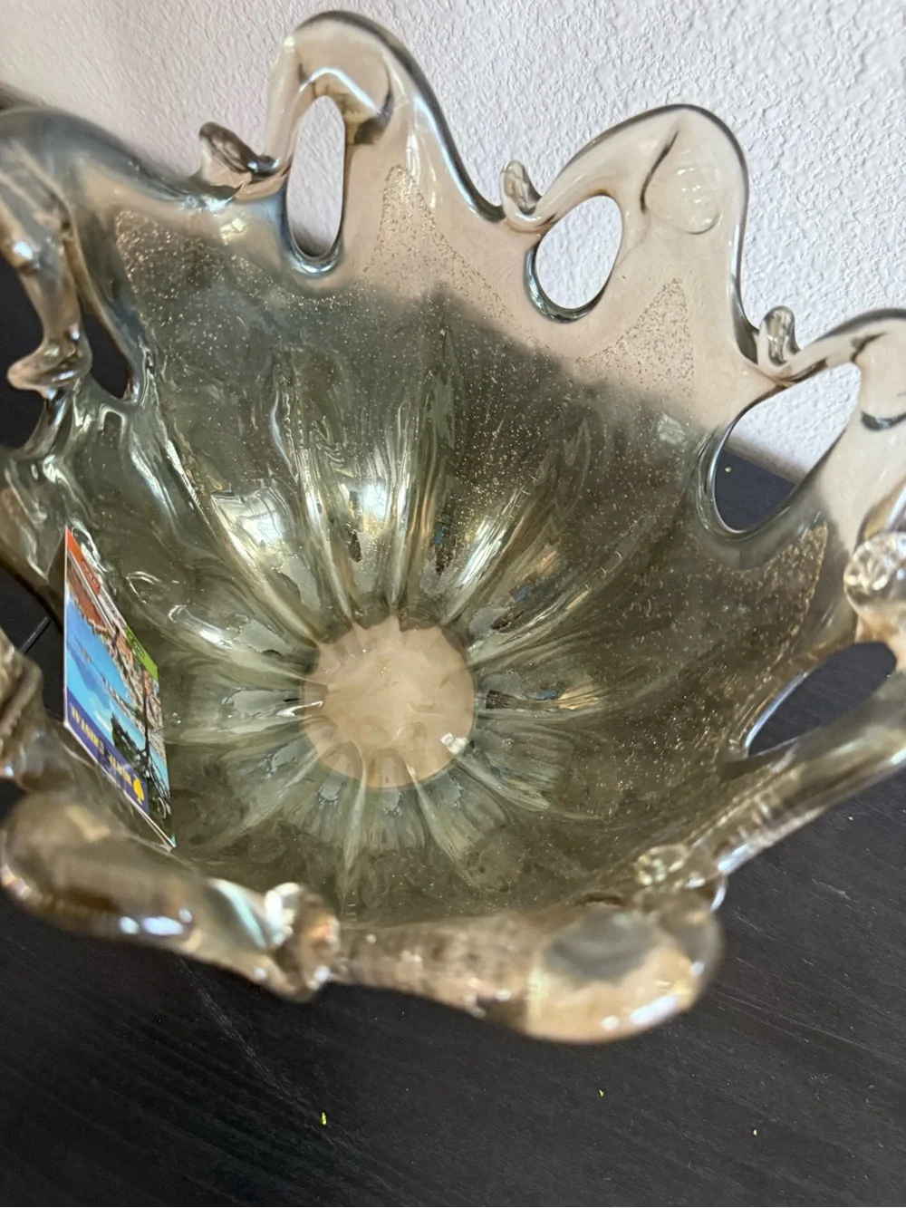 White Cristal Murano italy new Gold Art Glass Bowl